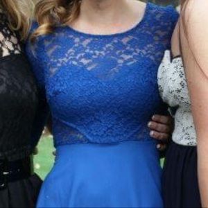 Shareen Blue Lace Dress with Bow Detail on back